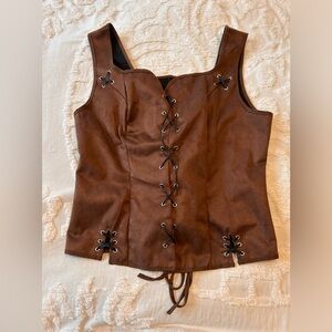 Brown Suede Longline Corset Top Pirate Ren Faire Costume